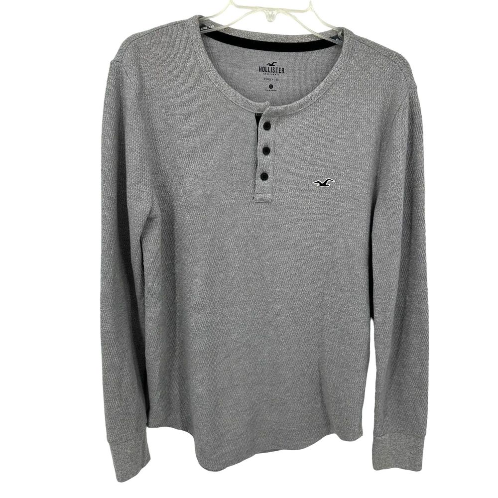 Hollister California Mens Henley Tee Long Sleeve Thermal Pullover Small Gray